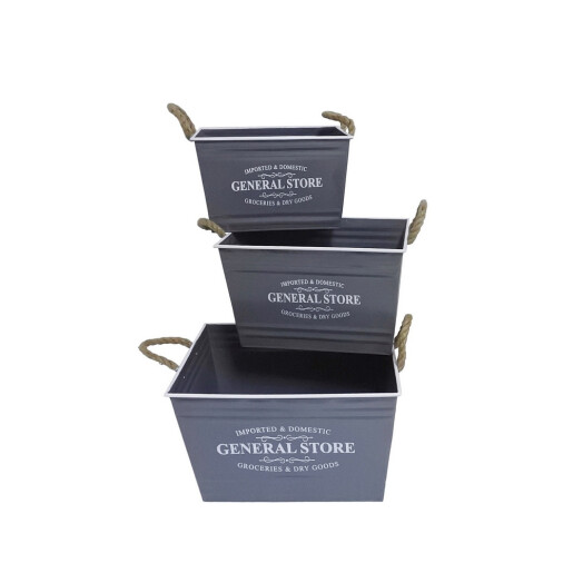 Set 3 ghivece flori metal gri antracit alb 30 x 22 x 19,5 cm, 35 x 27 x  22,5 cm,  40 x 32 x 25 cm