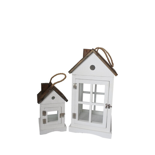 Set 2 felinare lemn alb maro 16,5 x 14,5 x 26,5, 25 x 23,5 x 46 cm