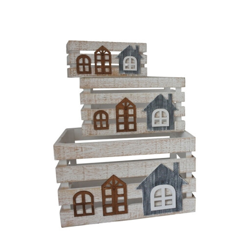 Set 6 cutii depozitare lemn multicolor 23 x 15 x 10,5, 30 x 19 x 16,5, 37 x 23 x 22,5 cm