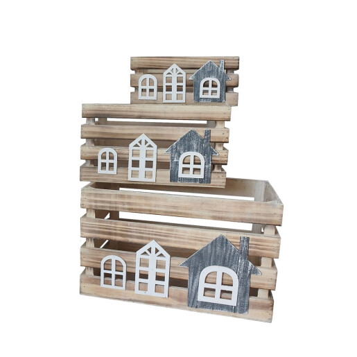 Set 6 cutii depozitare lemn multicolor 23 x 15 x 10,5, 30 x 19 x 16,5, 37 x 23 x 22,5 cm