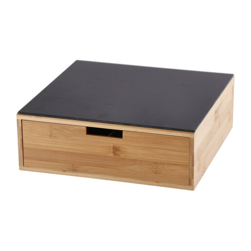 Cutie depozitare capsule cafea 4 compartimente, bambus maro sticla neagra 31,5 x 30 x 11 cm