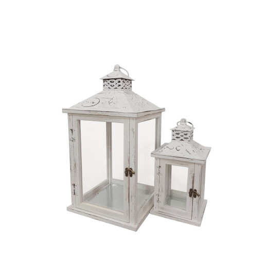 Set 2 felinare lemn alb vintage  16 x 16 x 30, 25,5 x 25,5 x 47,5 cm