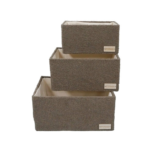 Set 3 cosuri depozitare textil maro 30 x 20 x 15 cm, 35 x 25 x 17 cm, 40 x 30 x 20 cm