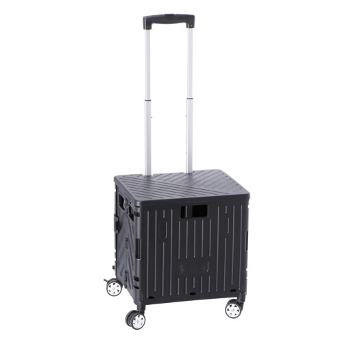 Carucior cumparaturi, pliabil cu roti, plastic negru 40 x 33,5 x 42 cm