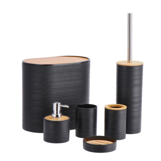 Set 6 accesorii baie bambus plastic negru maro