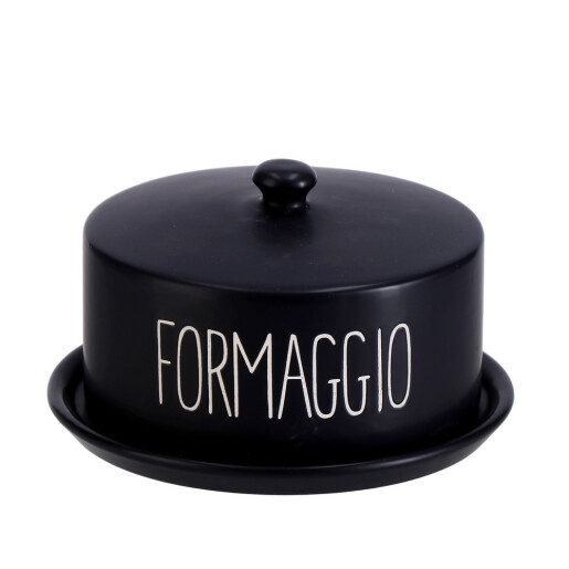 Platou cu capac servire branzeturi ceramica neagra alba 21 x 12 cm