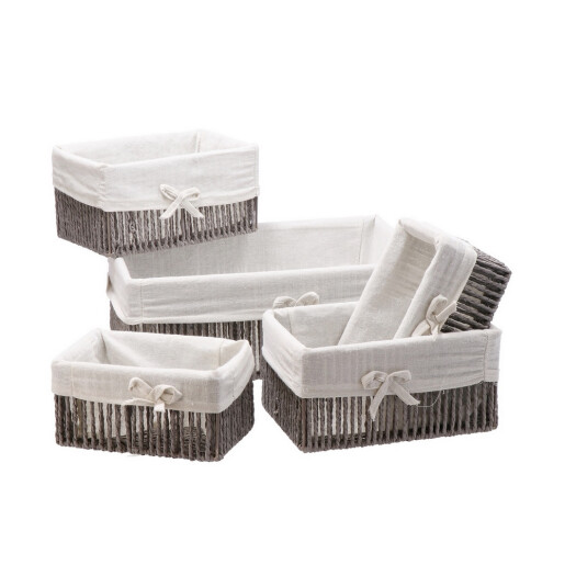 Set 5 cosuri depozitare hartie gri antracit textil alb 21 x 13 x 11 cm, 25 x 17,5 x 13 cm, 40 x 30 x 15 cm