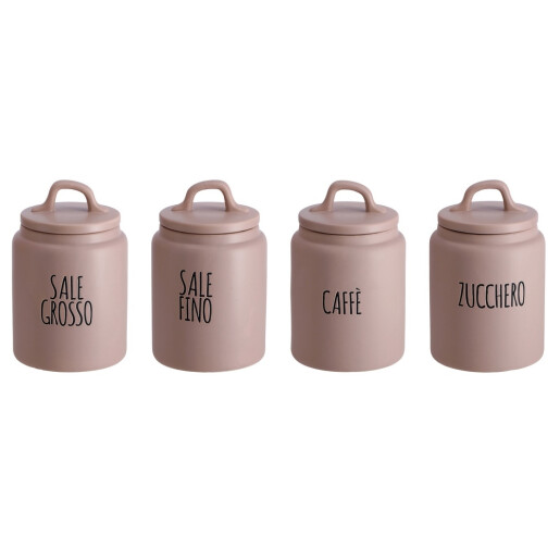 Set 4 borcane depozitare ceramica maro neagra 13,5 x 21 cm