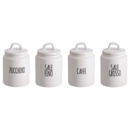 Set 4 borcane depozitare ceramica alba neagra 13,5 x 21 cm