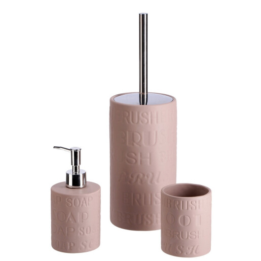 Set perie toaleta, dispenser sapun, pahar periute dinti ceramica maro taupe