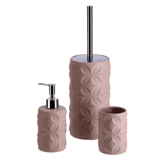 Set perie toaleta, dispenser sapun, pahar periute dinti ceramica maro taupe Amely