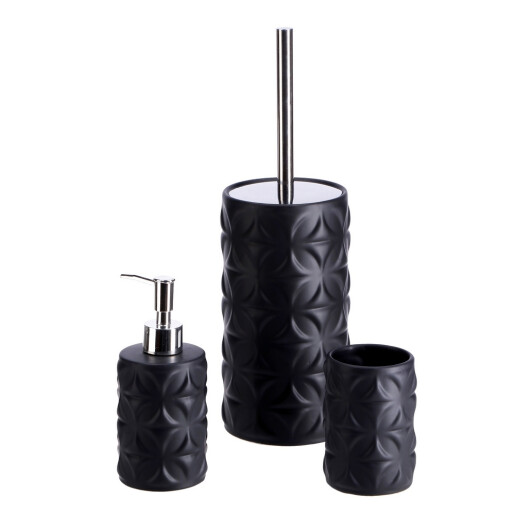 Set perie toaleta, dispenser sapun, pahar periute dinti ceramica neagra Amely