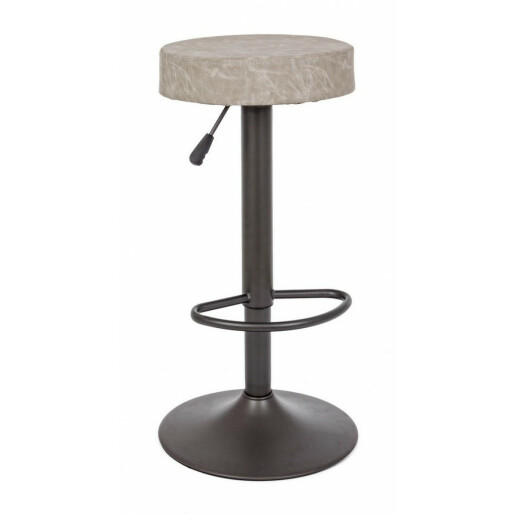 Scaun de bar cadru fier gri si sezut piele ecologica gri deschis Piper 35 cm x 35 cm x 64/85 h