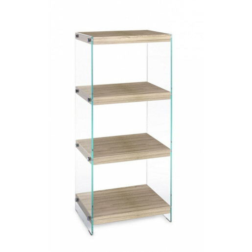 Raft 4 polite din mdf maro si sticla transparenta Kenya 40 cm x 30 cm x 100 h