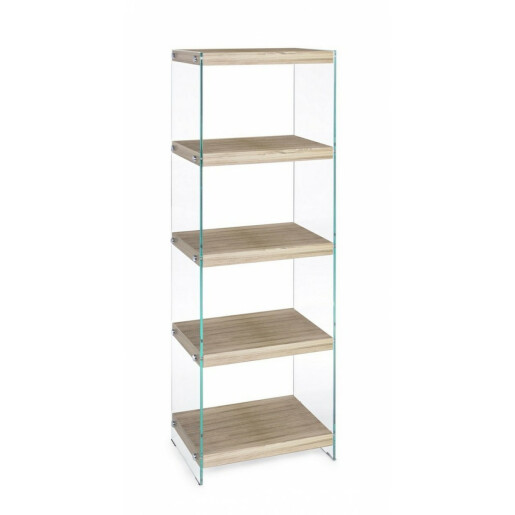Raft 5 polite din mdf maro si sticla transparenta Kenya 40 cm x 30 cm x 131 h