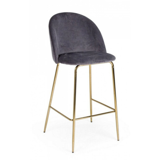 Scaun de bar cu spatar picioare fier auriu si sezut catifea gri Carry 51 cm x 55 cm x 105 h x 74 h1
