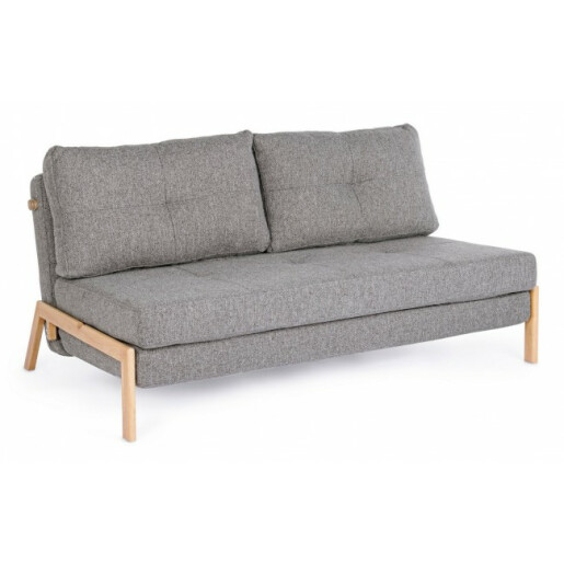 Canapea 2 locuri extensibila cu picioare din lemn natur si tapiterie textil gri Hayden 151 cm x 96 cm x 79 h