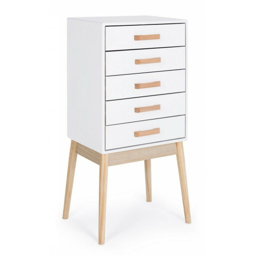 Comoda 5 sertare lemn alb natur Ordinary 43x30x88 cm