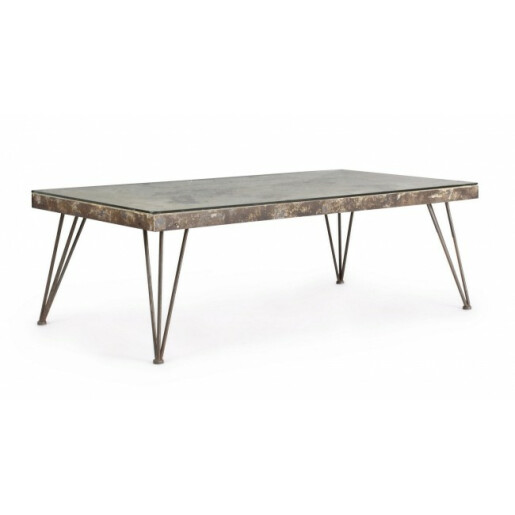 Masuta cafea cu picioare fier maro cu blat ceramica si sticla Atlantide 140 cm x 75 cm x 47 h