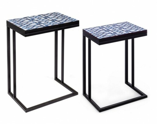 Set 2 masute cafea cu cadru din fier negru si blat mdf Neapolis 41 cm x 30 cm x 56 h; 46 cm x 33 cm x 63 h 