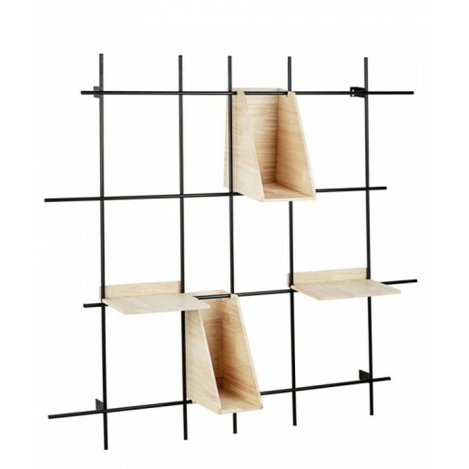 Raft de perete din fier cu 4 polite lemn natur District 105 cm x 20 cm x 105 h