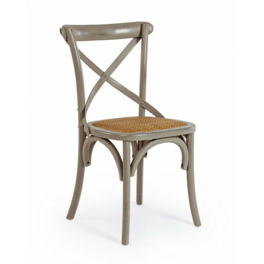 Scaun din lemn gri antichizat cu sezut din rattan maro Cross 50.5 cm x 52 cm x 87 h x 46 h1