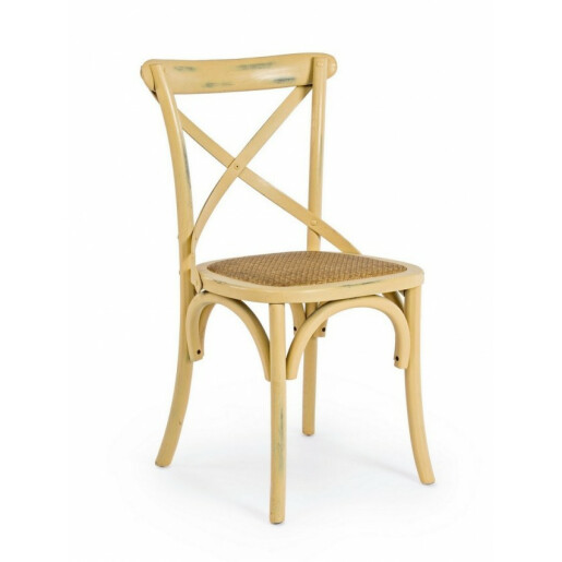 Scaun din lemn ocru cu sezut din rattan maro Cross 50.5x52x87x46 cm