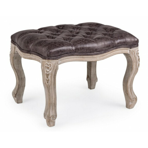 Taburet din lemn cu sezut piele ecologica maro Diva 53x42x38 cm