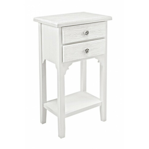Noptiera 2 sertare si 1 polita din lemn alb Blanc 37 cm x 26.5 cm x 69.5 h