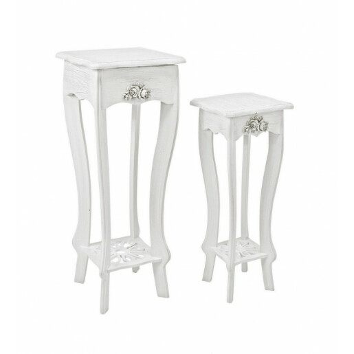 Set 2 masute din mdf alb patinat Blanc 30 cm x 30 cm x 78 h