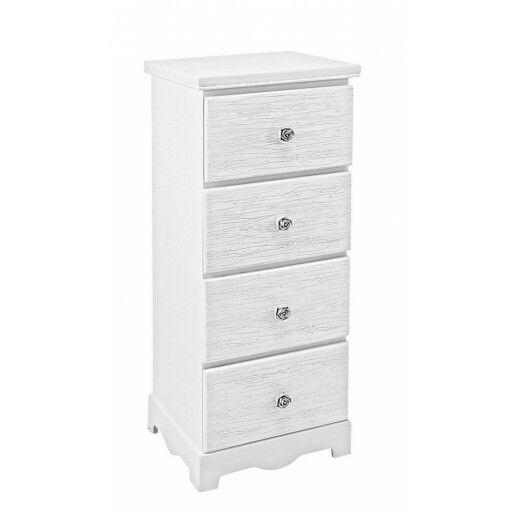 Comoda 4 sertare din lemn alb cu patina gri Blanc 31.5 cm x 26 cm x 80 h