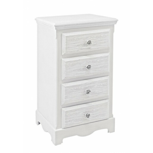 Comoda 4 sertare din lemn alb cu patina gri Blanc 40 cm x 30 cm x 76 h