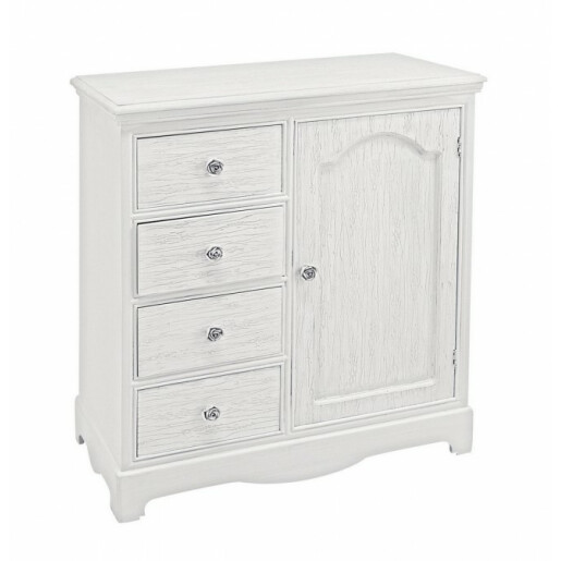 Comoda 4 sertare si 1 usa din mdf alb cu insertii gri Blanc 66 cm x 32.5 cm x 80 h
