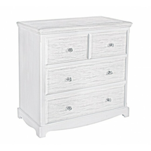 Comoda 4 sertare din lemn alb cu patina gri Blanc 80 cm x 40 cm x 80 h