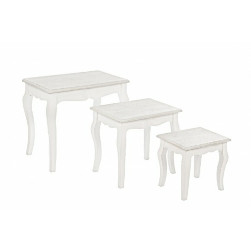 Set 3 masute lemn alb patinat Clorine 30 cm x 24 cm x 29 h; 41 cm x 31 cm x 38 h; 53 cm x 35 cm x 47 h 