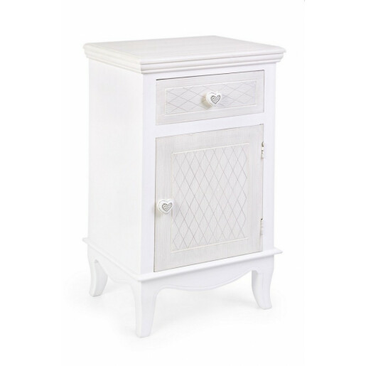 Noptiera 1 sertar 1 usa lemn alb Charlene 40 cm x 32 cm x 69.5 h