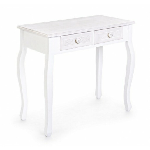 Consola cu 2 sertare din lemn alb patinat Charlene 75 cm x 40 cm x 71 h