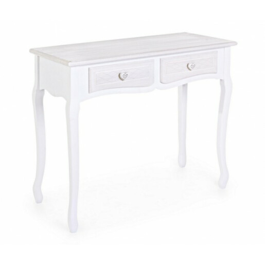 Consola cu 2 sertare din lemn alb patinat Charlene 90 cm x 40 cm x 78 h