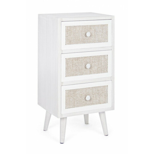 Comoda 3 sertare lemn alb natur Montiel 38x30.5x72.5 cm