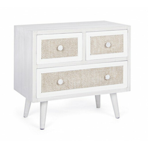 Comoda cu 3 sertare din mdf gri patinat si textil natur Montiel 60 cm x 33 cm x 54.5 h