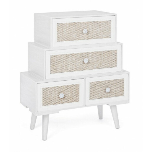 Comoda 2 sertare si 2 usi din lemn alb bej crem Montiel 60 cm x 30.5 cm x 70.5 h