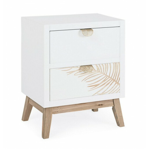 Comoda 2 sertare mdf alb natur Folium 45x30x60 cm