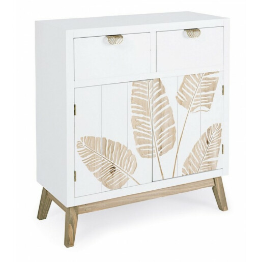 Comoda 2 sertare 2 usi mdf alb natur Folium 70x30x80 cm