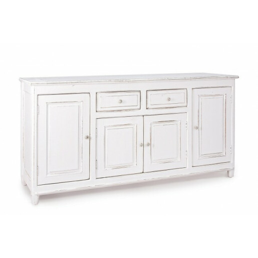 Comoda 2 sertare si 4 usi din lemn alb antichizat Colette 180 cm x 50 cm x 90 h
