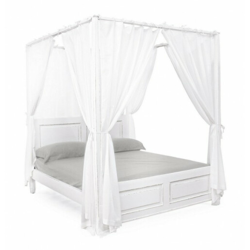 Pat lemn cu baldachin alb Colette 175x209x210 cm
