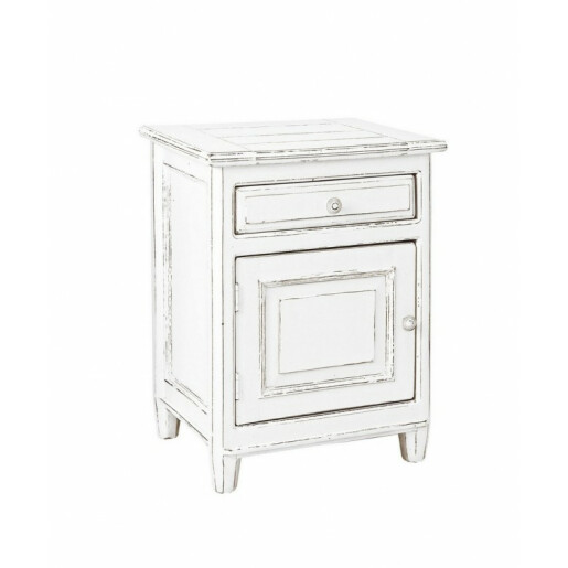 Noptiera 1 sertar 1 usa lemn alb antichizat Colette 50x40x65h