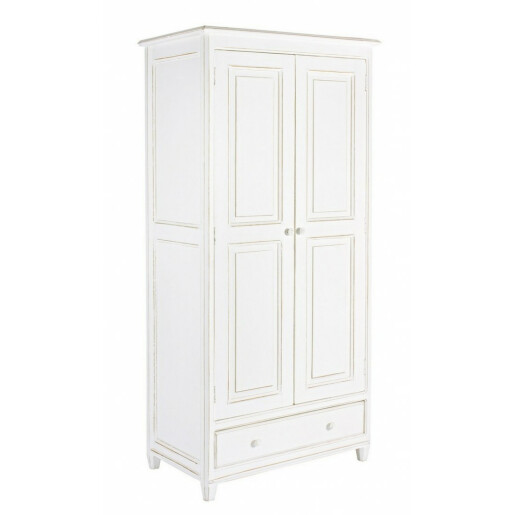 Dulap 2 usi 1 sertar din lemn alb antichizat 90 cm x 55 cm x 190 h