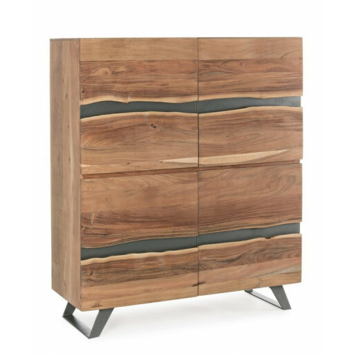 Comoda 2 usi din lemn maro cu insertie de metal  Aron 118 cm x 45 cm x 138 h