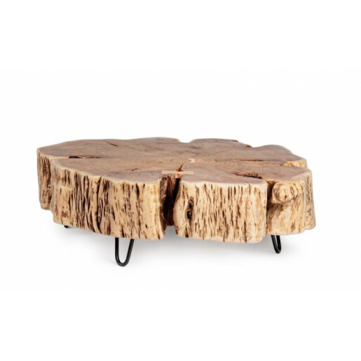 Masuta cafea cu picioare fier negru blat lemn natur Eneas 90 cm x 90 cm x 30 h 