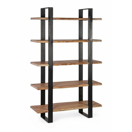 Raft fier negru cu 5 polite lemn natur Artur 110 cm x 40 cm x 180 h